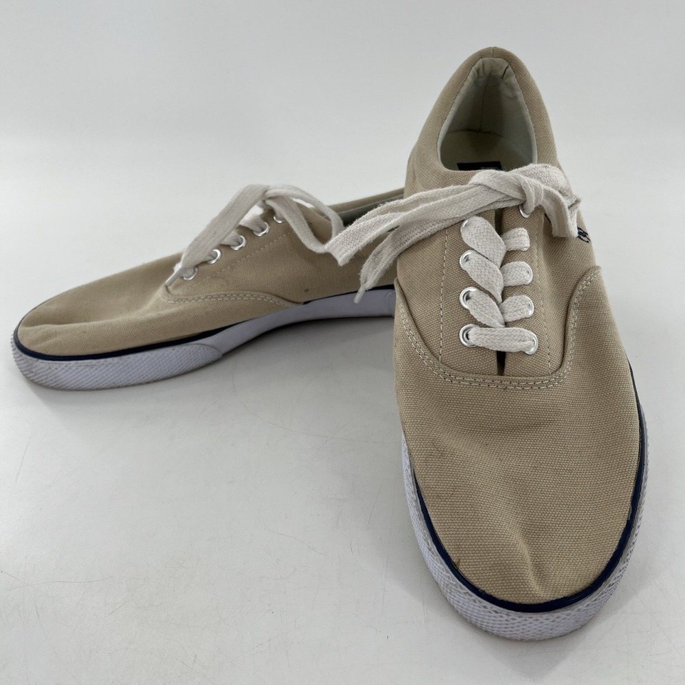 Polo Ralph Lauren Canvas Sneakers Lace Up Beige Tan Casual Shoe‎ Pony